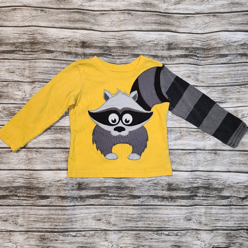 Wonderkids yellow and grey raccoon shirt